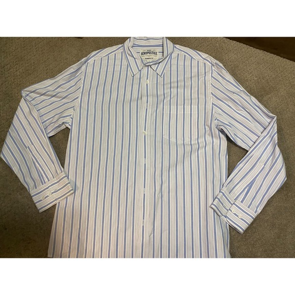 Original Aeropostale Authentic Fit Long Sleeve Shirt L Blue Stripe Gently Used - Picture 3 of 7